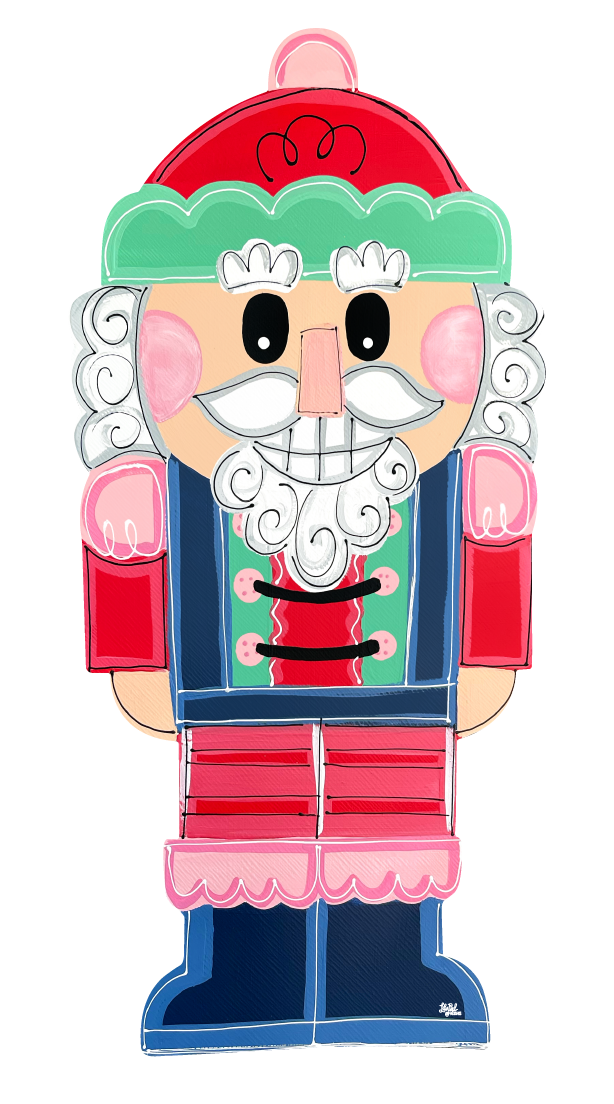 LILY PAD DESIGNS STANDING NUT CRACKER PINK AND TEAL