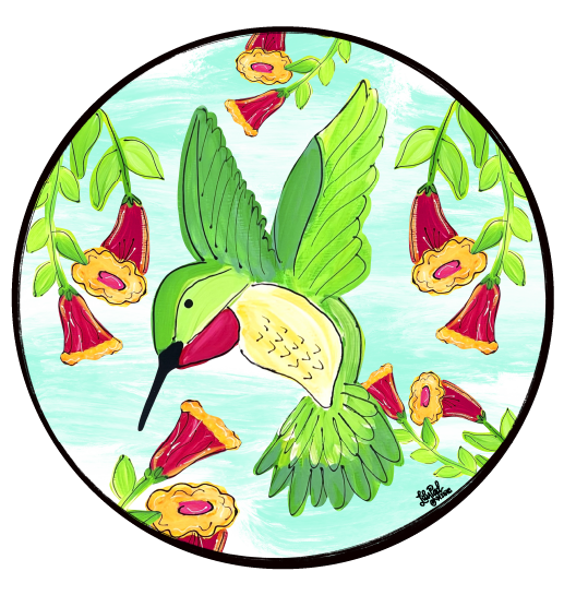 LILY PAD DESIGNS HUMMINGBIRD WITH FLOWERS