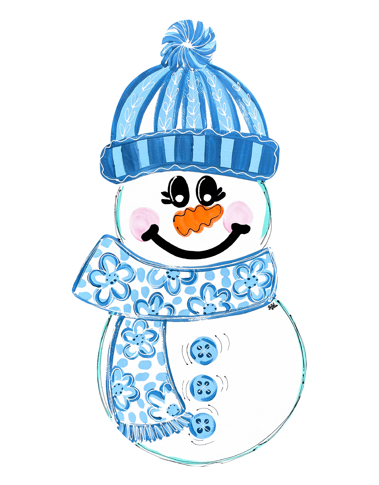 LILY PAD DESIGNS SNOWMAN WITH BLUE HAT AND SCARF