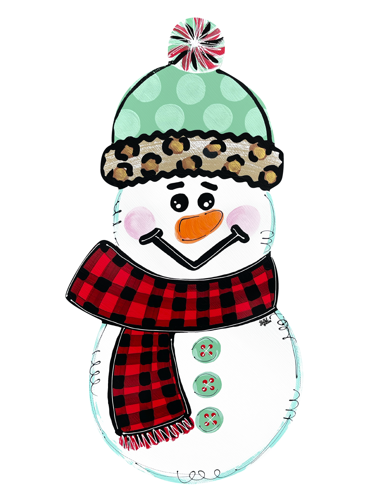LILY PAD DESIGNS SNOWMAN WITH RED AND BLACK SCARF AND TEAL HAT
