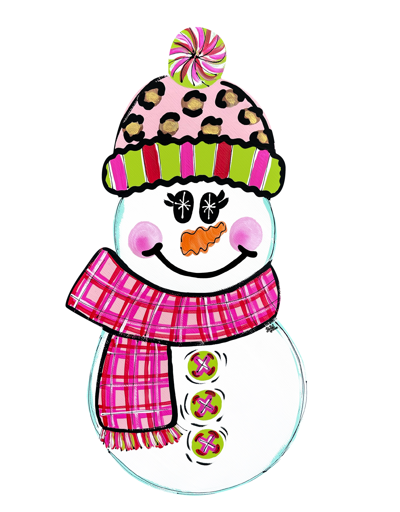 LILY PAD DESIGNS SNOWMAN WITH PINK HAT AND SCARF