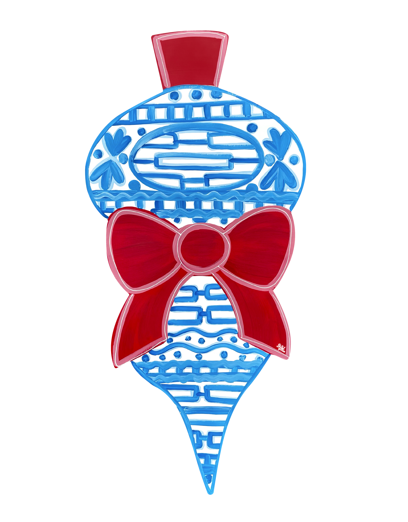 LILY PAD DESIGNS BLUE GINGER JAR ORNAMENT WITH RED BOW