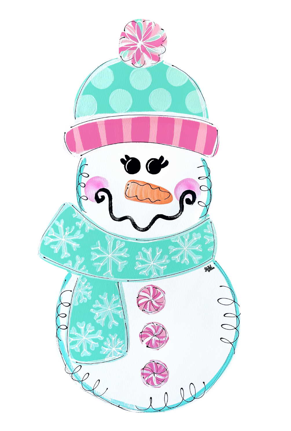 LILY PAD DESIGNS SNOWMAN WITH PINK AND TEAL