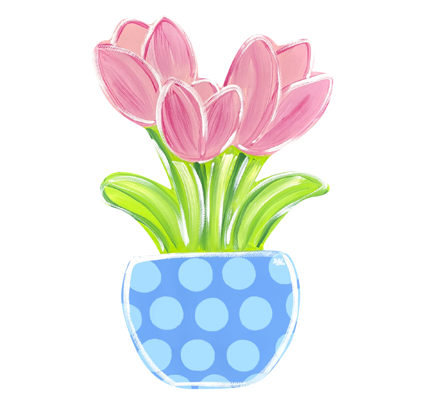 LILY PAD DESIGNS PINKTUIPS IN BLUE DOTTED POT