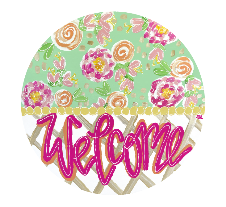 LILY PAD DESIGNS PINK WELCOME WITH FLORAL