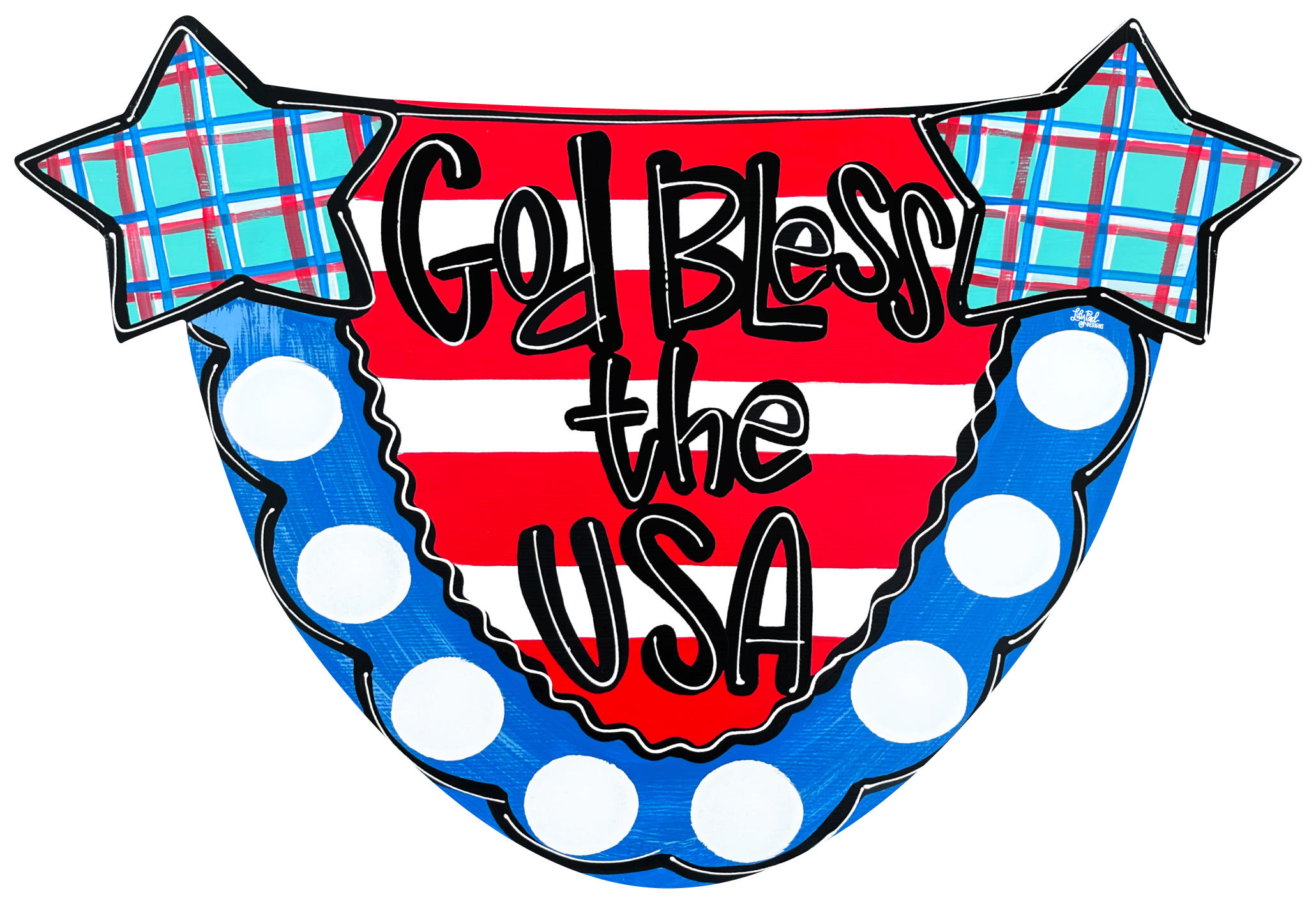 LILY PAD DESIGNS GOD BLESS USA BUNTING BANNER WITH STARS