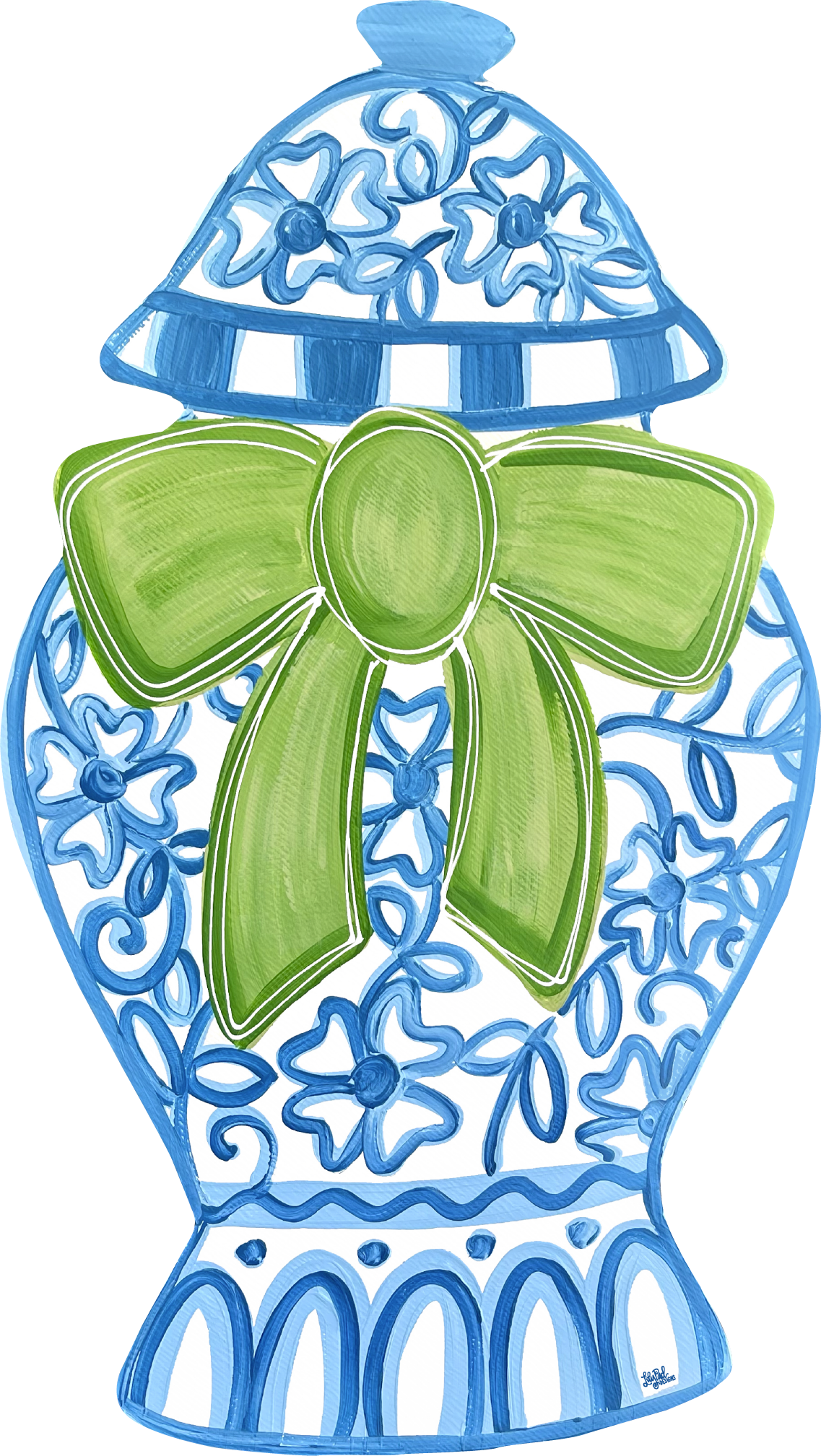 LILY PAD DESIGNS GINGER JAR WITH GREEN RIBBON