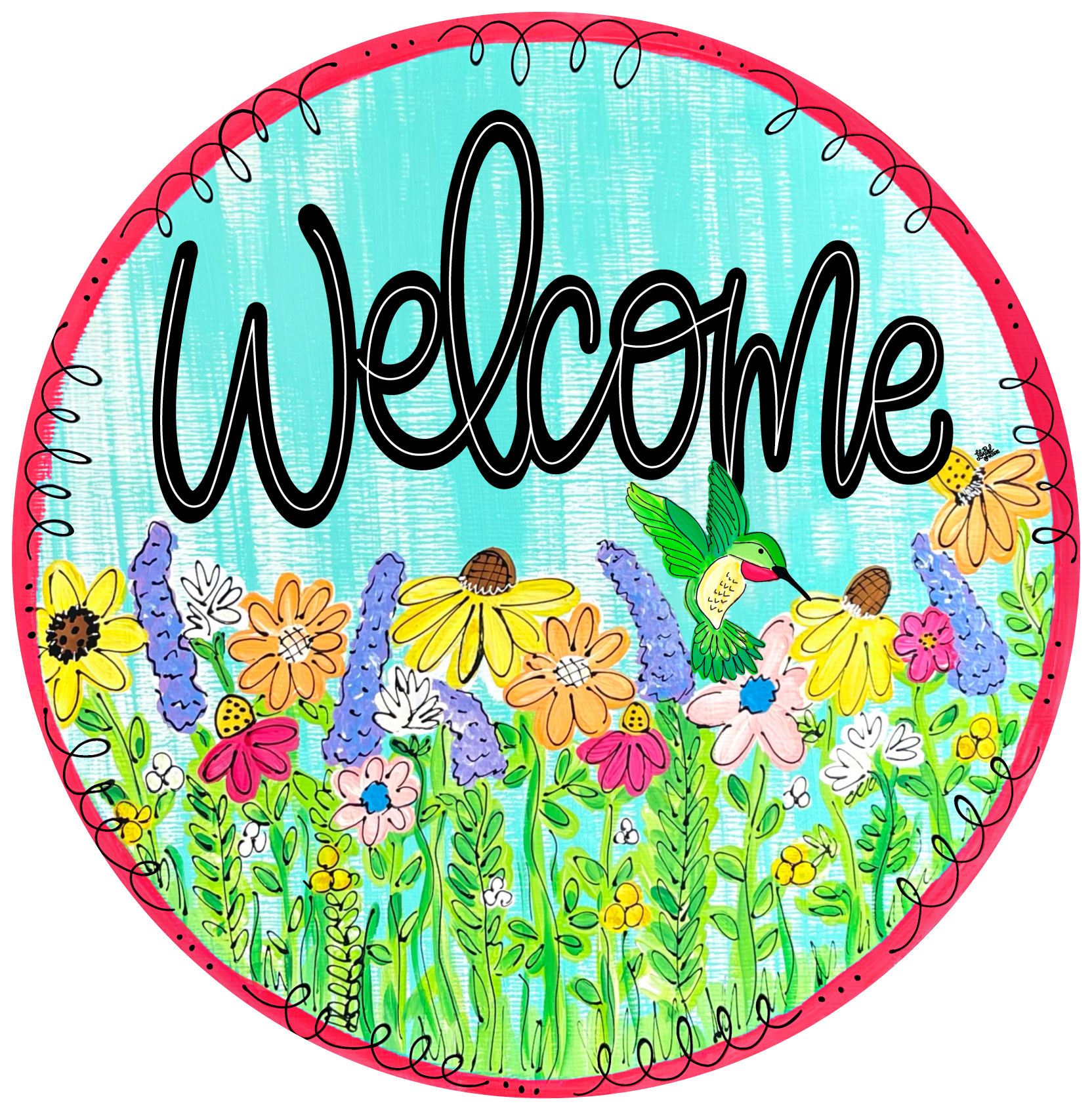 LILY PAD DESIGNS FLORAL WELCOME WITH HUMMINGBIRD