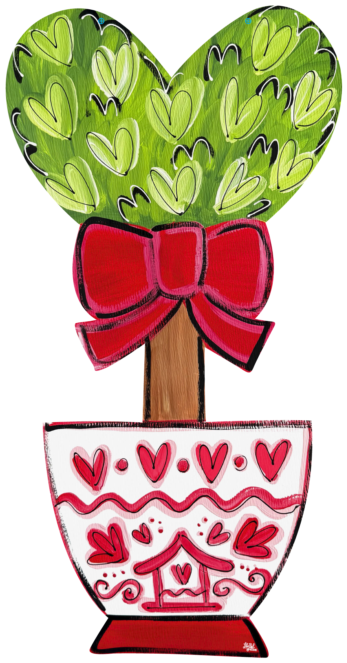 LILY PAD DESIGNS HEART SHAPE TREE IN A POT WITH A RED BOW