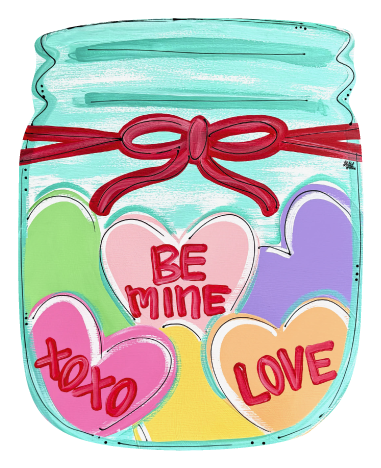 LILY PAD DESIGNS JAR WITH HEARTS BE MINE LOVE XOXO