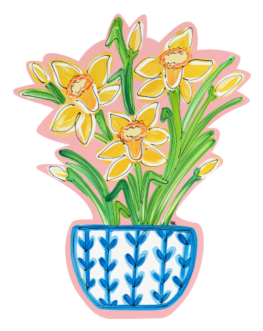 LILY PAD DESIGNS BLUE WHITE POT WITH ORANGE DAY LILLYS