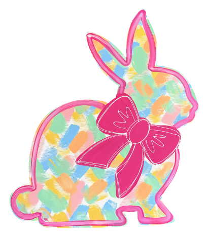 LILY PAD DESIGNS COLORFUL BUNNY WITH PINK BOW