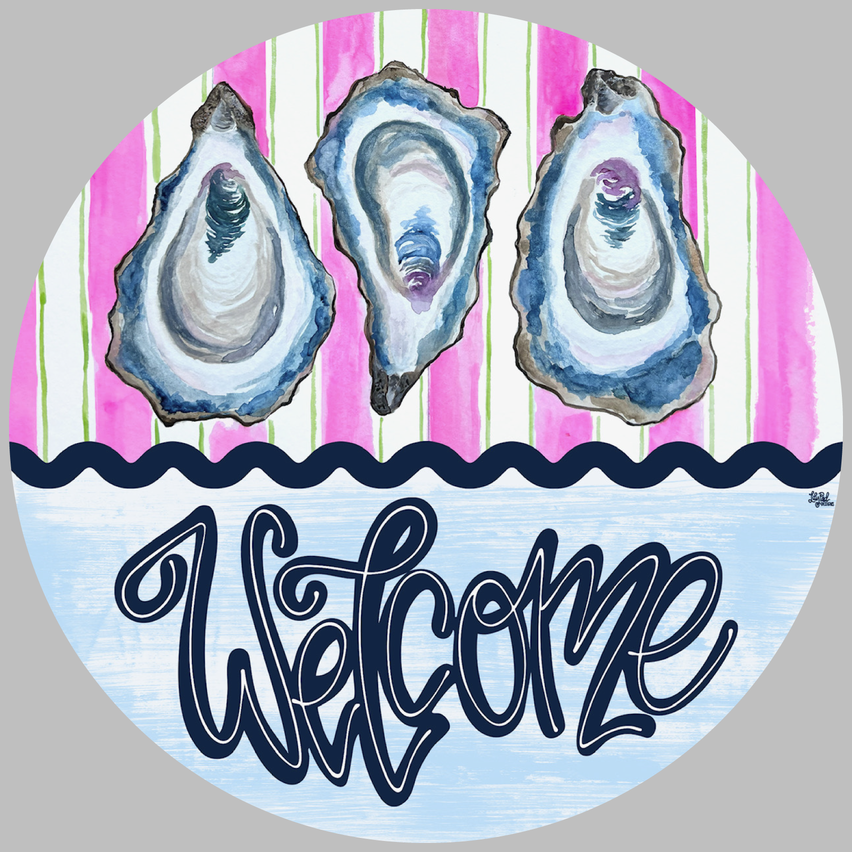 LILY PAD DESIGNS ROUND PINK STRIPE WELCOME
