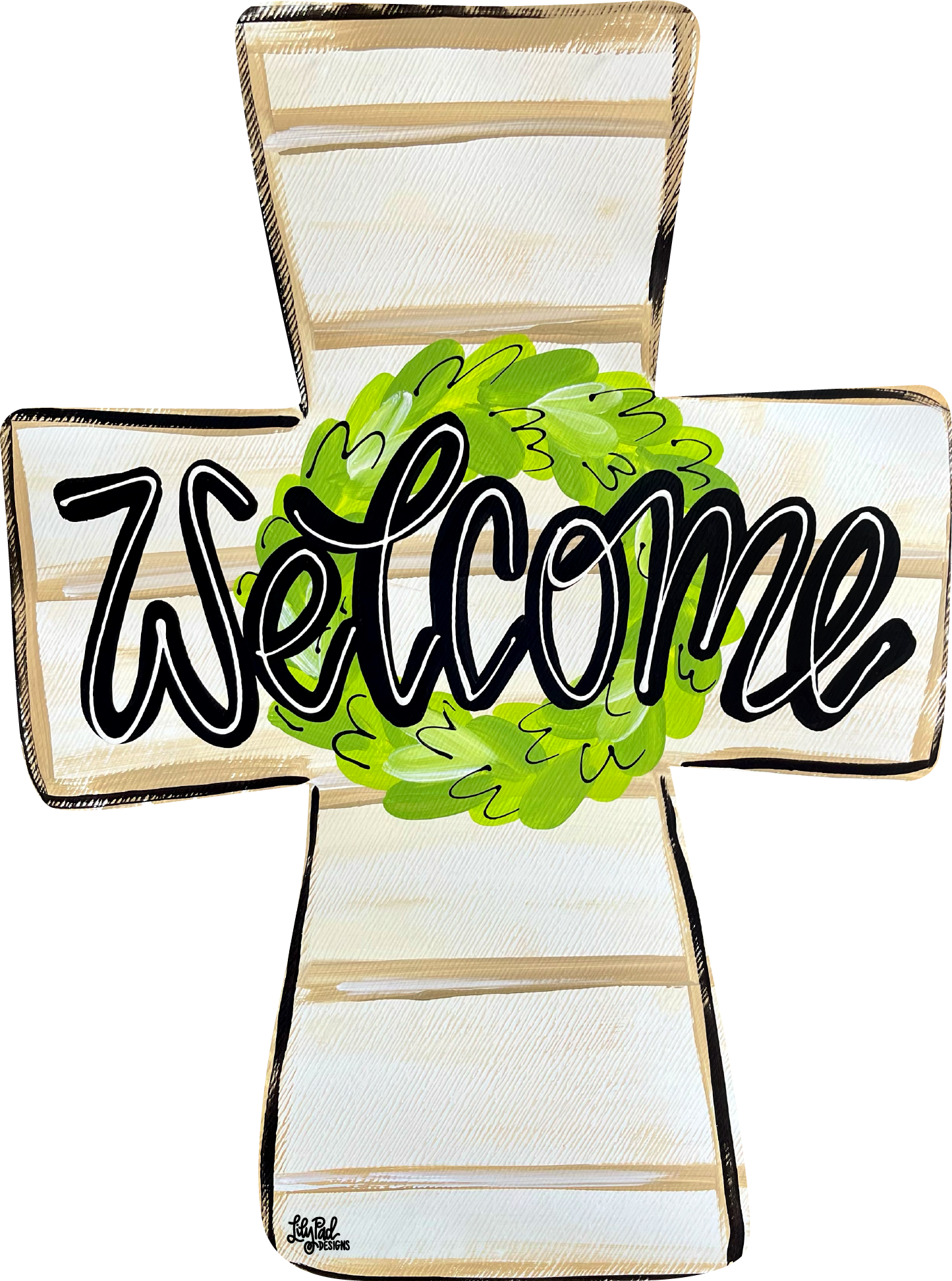 LILY PAD DESIGNS WELCOME CROSS WITH BROWN STRIPES