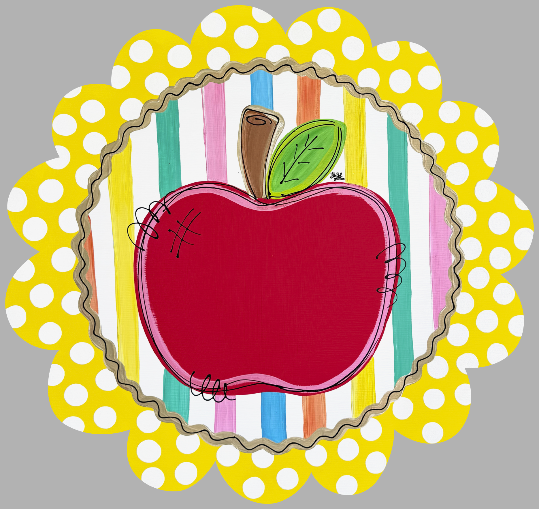 LILY PAD DESIGNS YELLOW ROUND WHITE DOTS RED APPLE COLORFUL STRIPS
