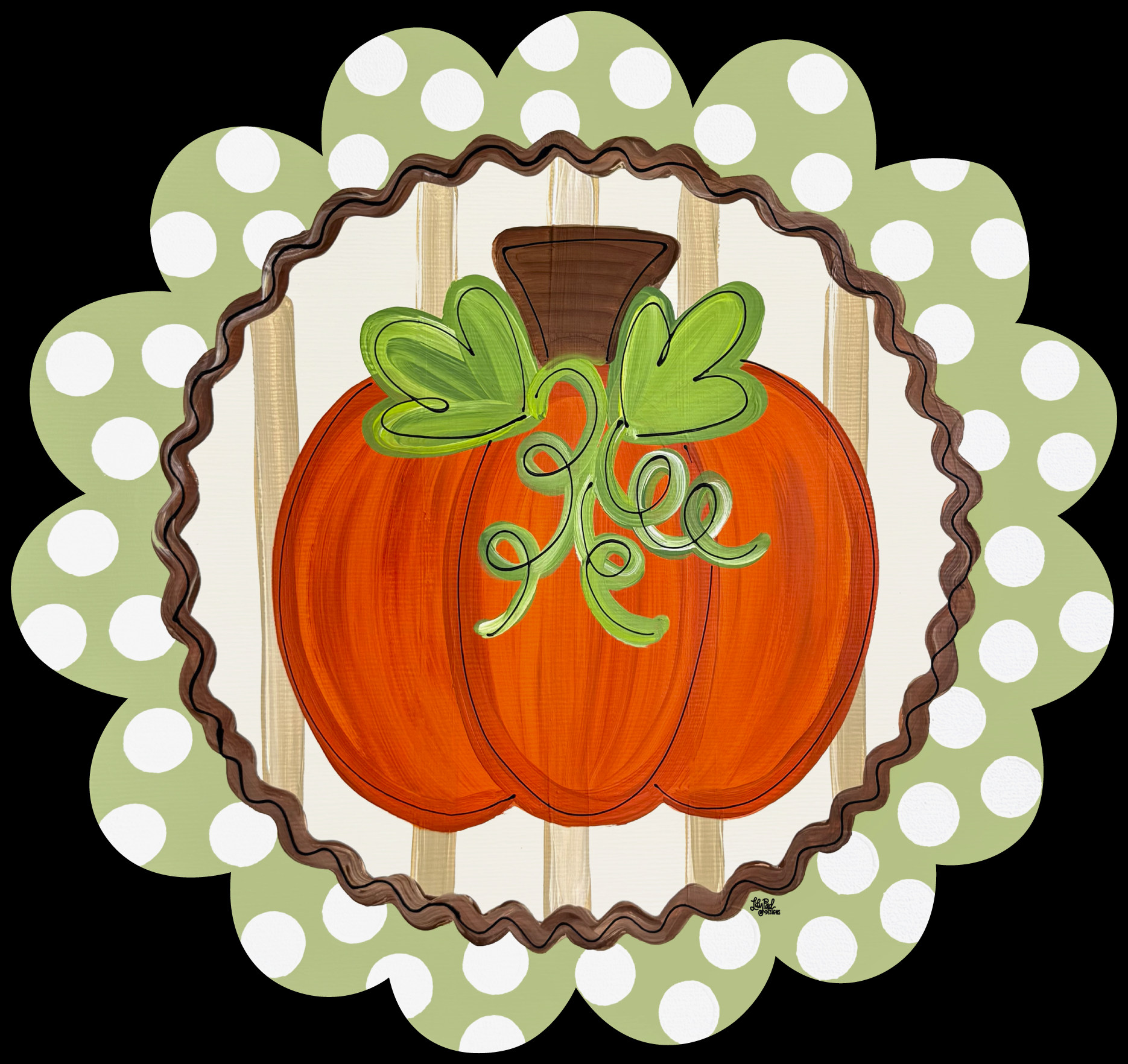 LILY PAD DESIGNS ROUND GREEN AND WHITE DOTS SCALLOP ORANGE PUMPKIN
