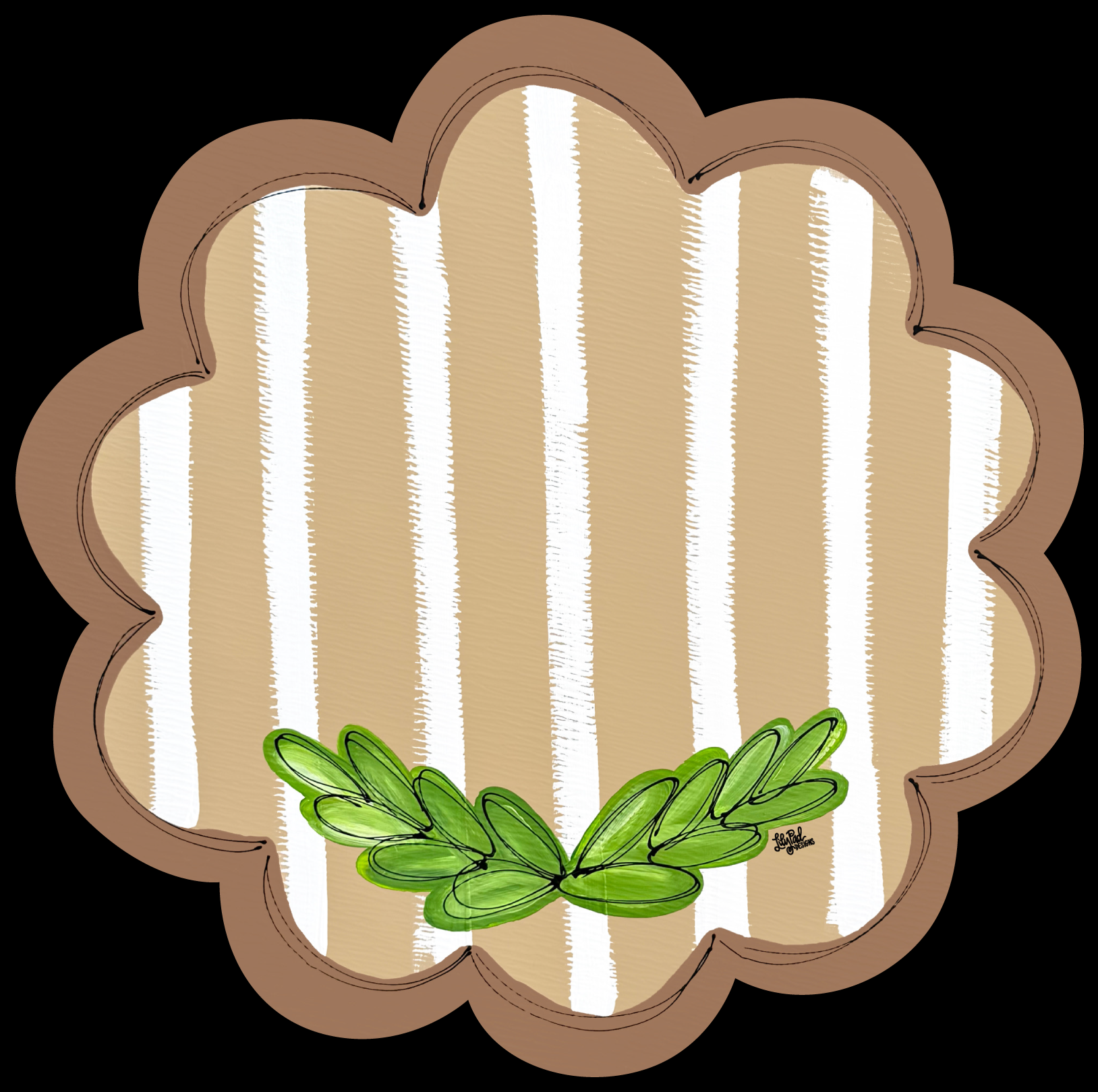LILY PAD DESIGNS SCALLOPED ROUND BROWN AND WHITE STRIPE ONE WITH WELCOME ONE PLAIN