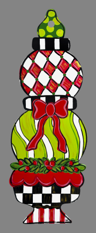 LILY PAD DESIGNS CHRISTMAS ORNAMENTS GREEN RED AND WHITE STACKED ONE EACH OTHER