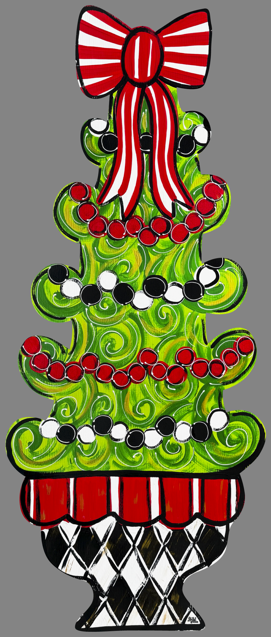 LILY PAD DESIGNS CHRISTMAS TREE WITH RED AND WHITE BOW