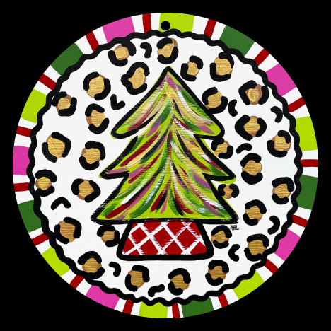 LILY PAD DESIGNS LEOPARD PRINT ROUND WITH CHRISTMAS TREE  PINK GREEN