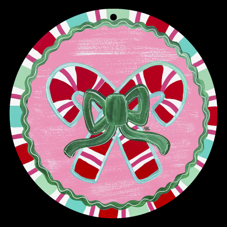 LILY PAD DESIGNS PINK WITH TWO CANDY CANES RED WHITE AND GREEN BOW