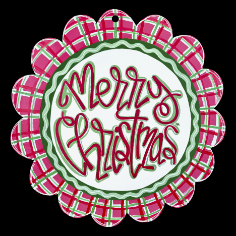 LILY PAD DESIGNS SCALLOPED ROUND PINK RED GREEN MERRY CHRISTMAS