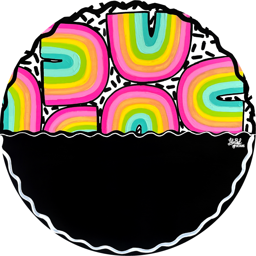 LILY PAD DESIGNS COLORFUL RAINBOWS ON BLACK BOTTOM CIRCLE