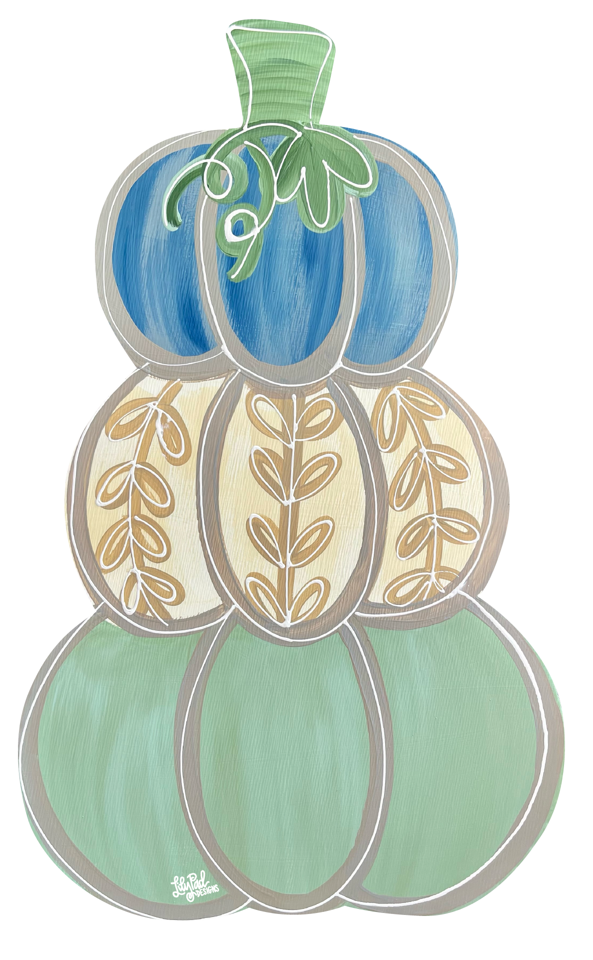 LILY PAD DESIGNS STACKED PUMPKINS WITH BLUE PUMPKIN ON TOP