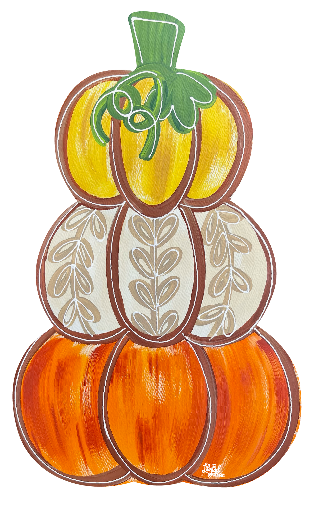 LILY PAD DESIGNS STACKED PUMPKINS WITH YELLOW PUMPKIN ON TOP