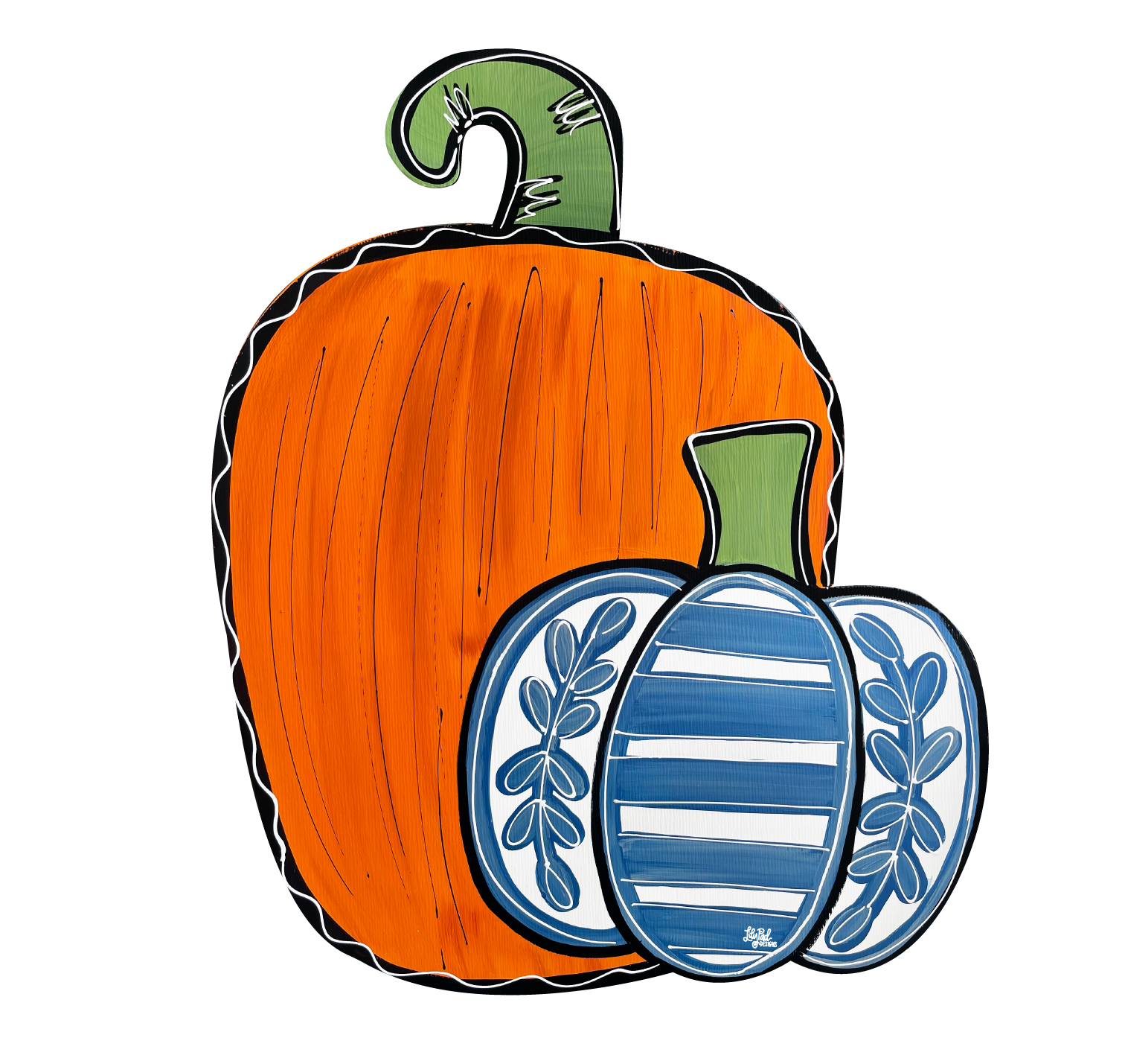 LILY PAD DESIGNS LARGE ORANGE AND SMALL BLUE/WHITE PUMPKIN