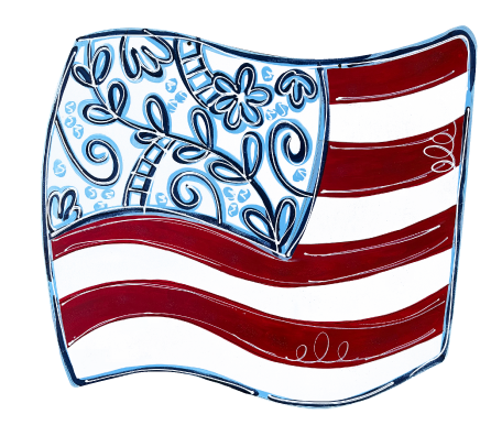 BRITZ CREATIONS RED WHITE STRIPE WITH FLOWER IN LEFT CORNER