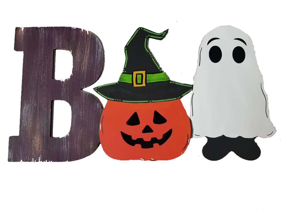 Basic Shape Boo MDF Cutout Boo Ghost Witch Silhouette - Unfinished For DIY