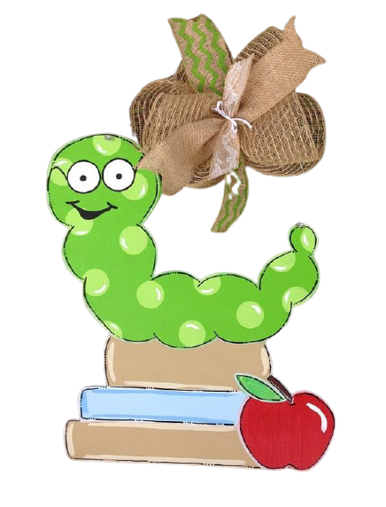 Basic Shape Book Worm MDF Cutout On Base - Unfinished For DIY