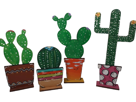 Painted Cactus In Stands