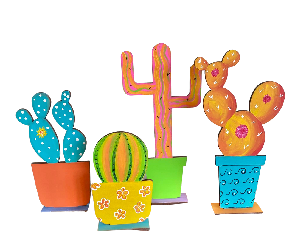 Basic Shape Cactus MDF Cutout Cacti Silhouette Set - Unfinished For DIY