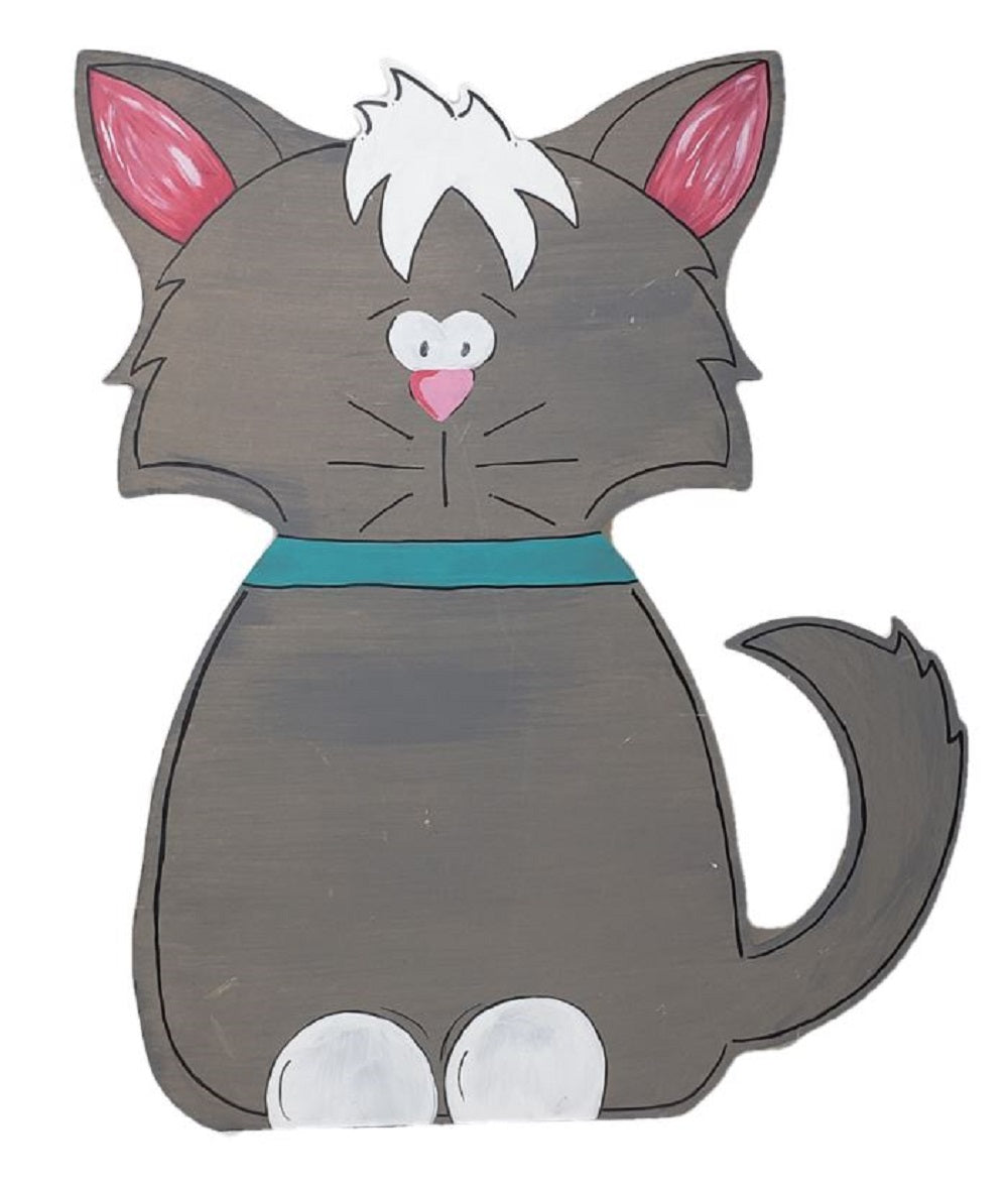 Basic Shape Cat MDF Cutout Animal Silhouette Style 7 - Unfinished For DIY
