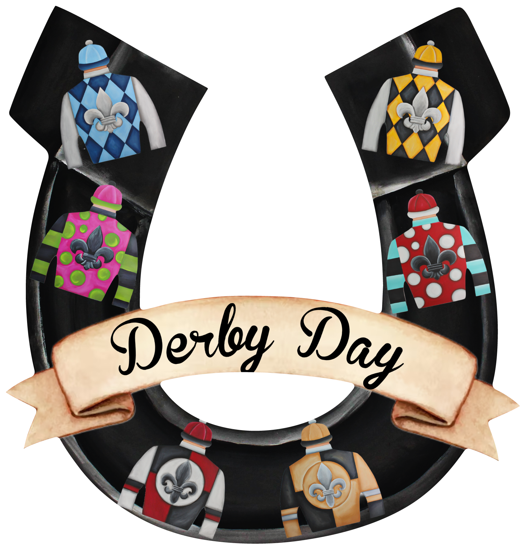 CHELLE BELLE'S CREATIONS BLACK HORSESHOE WITH DERBY DAY