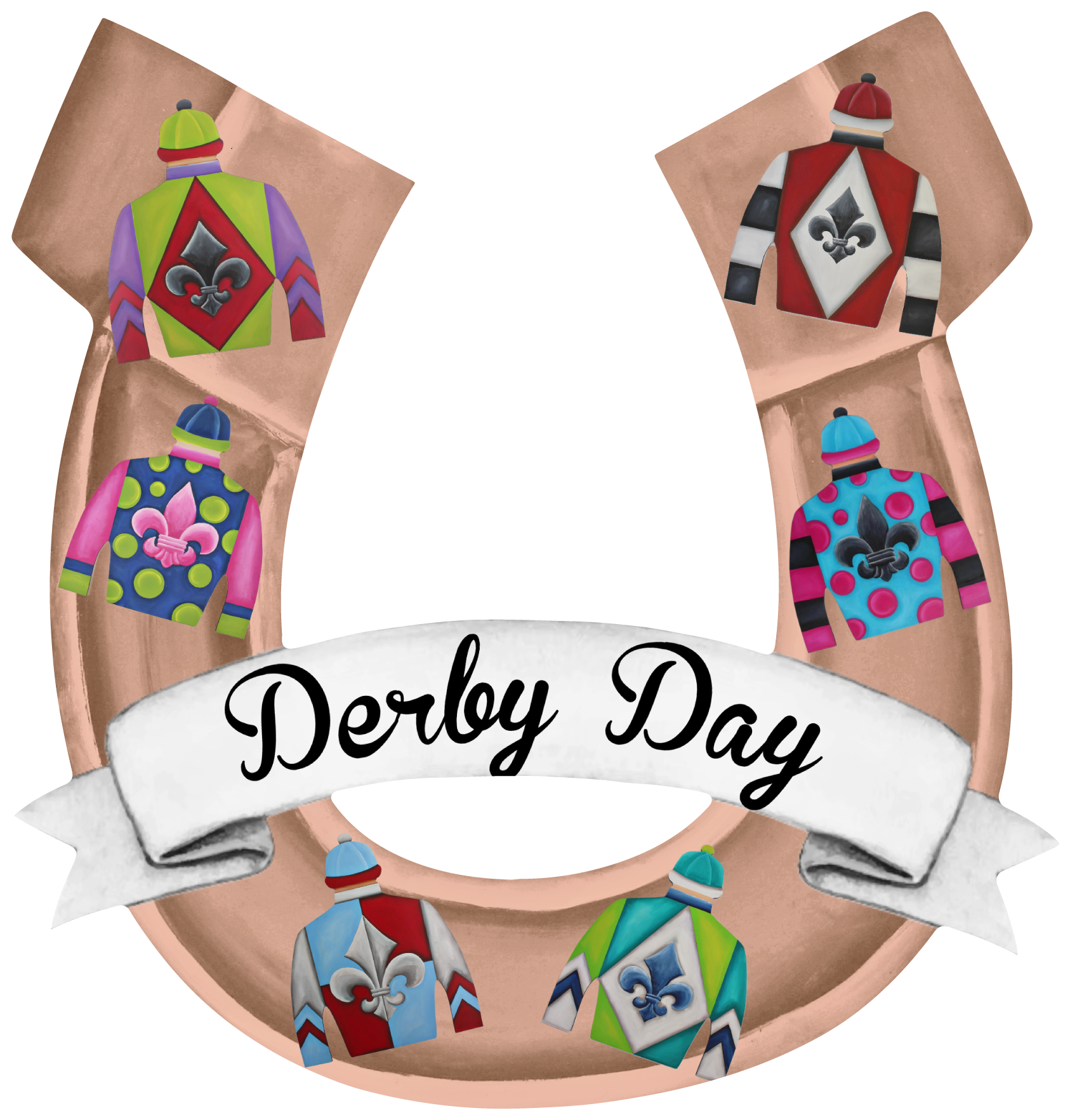 CHELLE BELLE'S CREATIONS TAN HORSESHOE WITH DERBY DAY