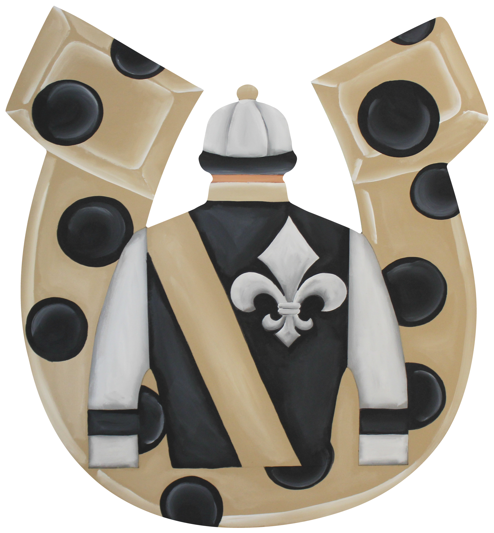 CHELLE BELLE'S CREATIONS GOLD BLACK HORSHOE WITH JOCKEY