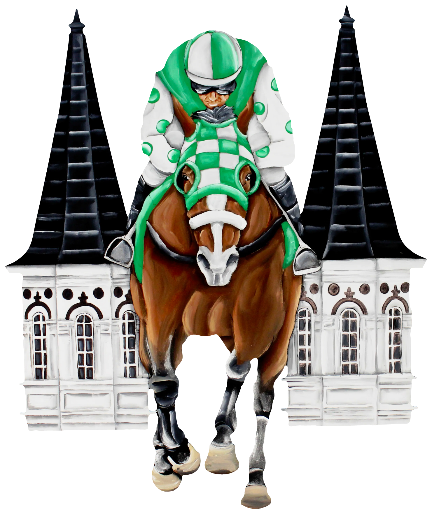 CHELLE BELLE'S CREATIONS GREEN AND WHITE JOCKEY