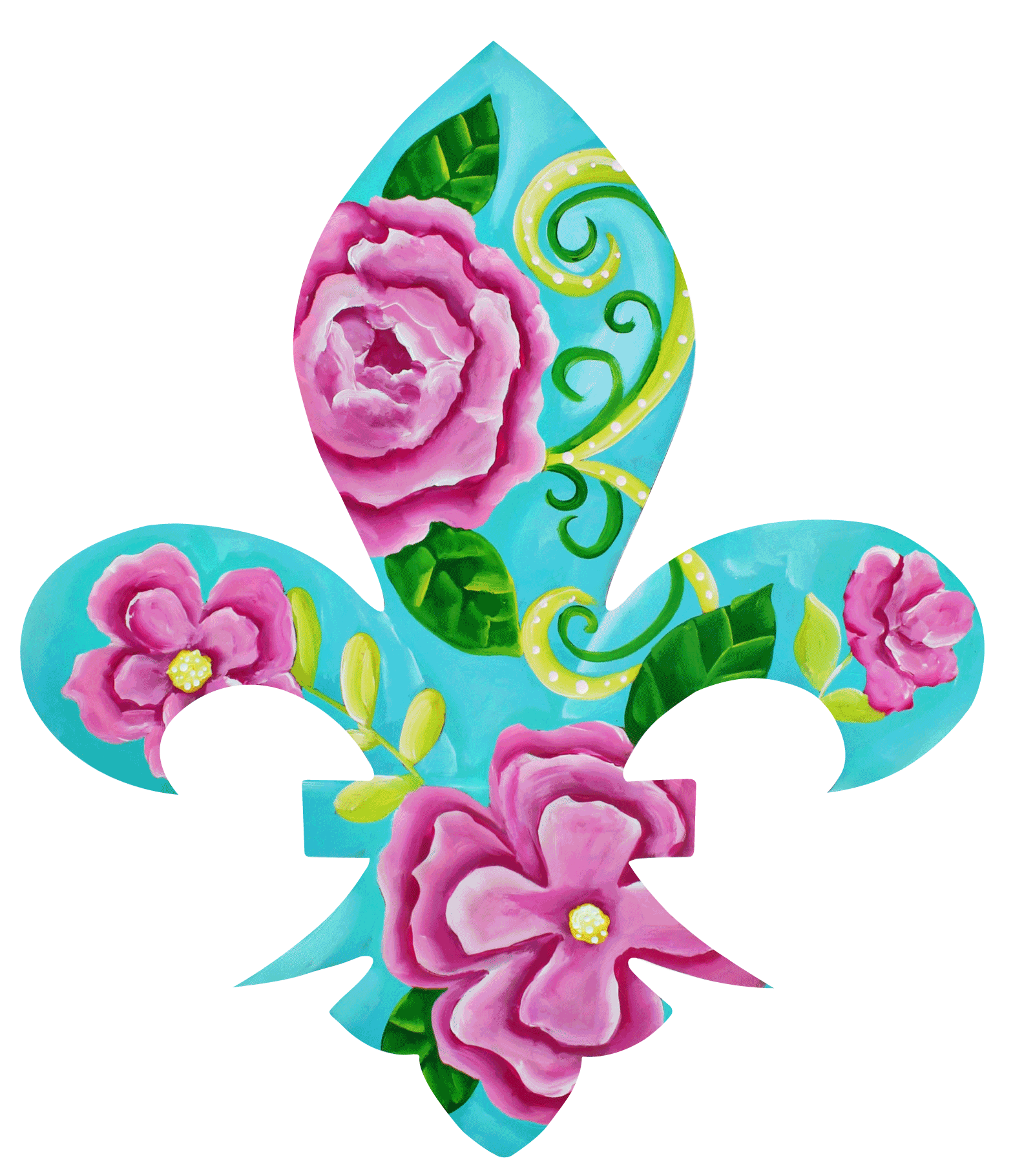 CHELLE BELLE'S CREATIONS TEAL WITH PINK FLOWERS FLEUR DE LIS