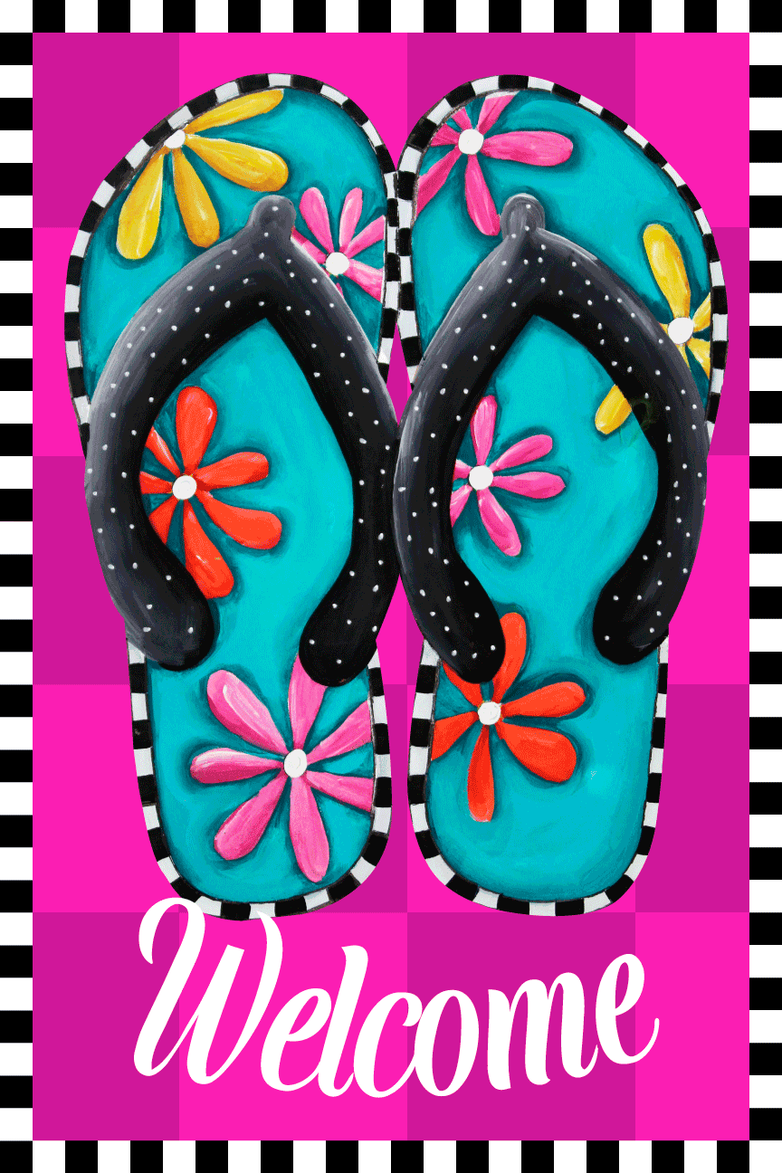 CHELLE BELLE'S CREATIONS PINK WITH TEAL FLIP FLOPS WELCOME