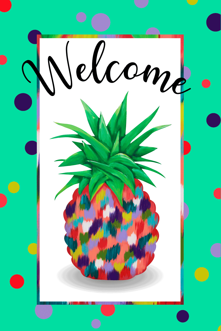 CHELLE BELLE'S CREATIONS GREEN WHITE  COLORFULL PINEAPPLE WELCOME