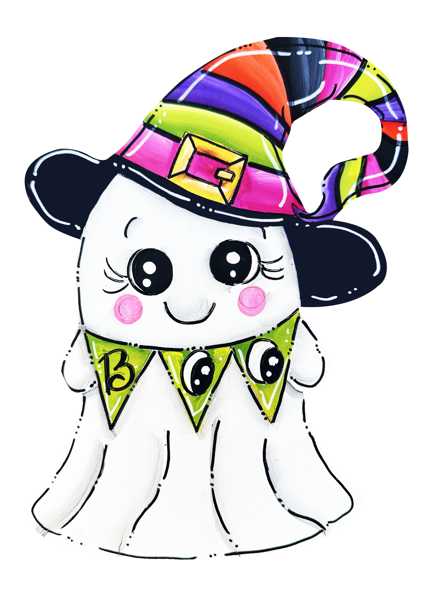 CHELLE BELLE'S CREATIONS GHOST WITH COLORFUL WITCH HAT AND BOO