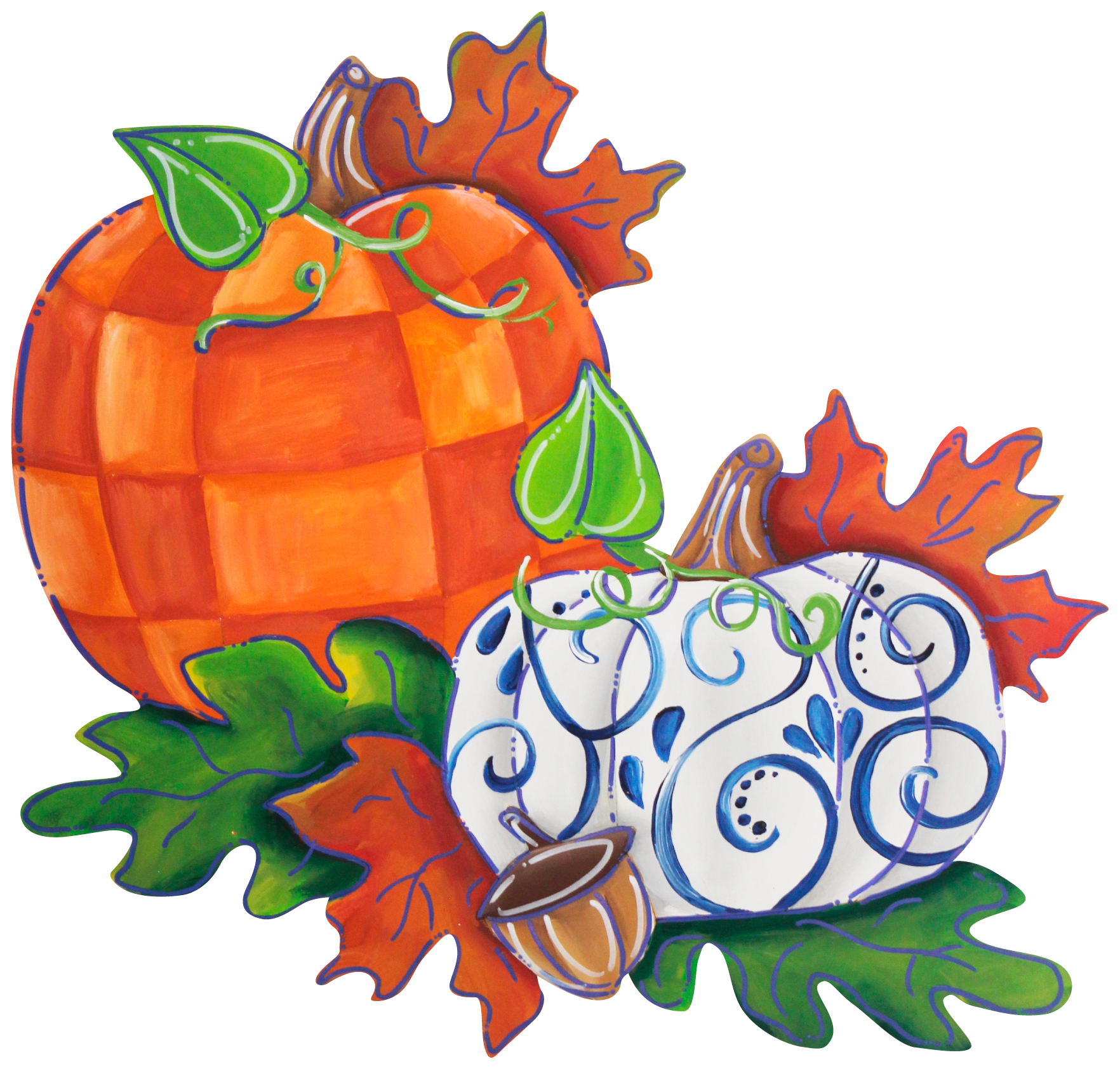 CHELLE BELLE'S CREATIONS ORANGE PUMPKIN BLUE AND WHITE PUMPKIN