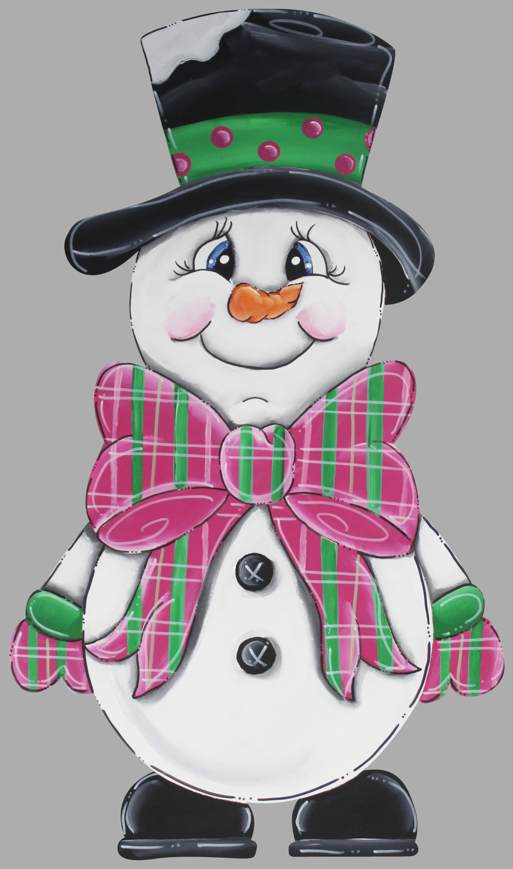 CHELLE BELLE'S CREATIONS SNOWMAN WITH PINK GREEN BOW