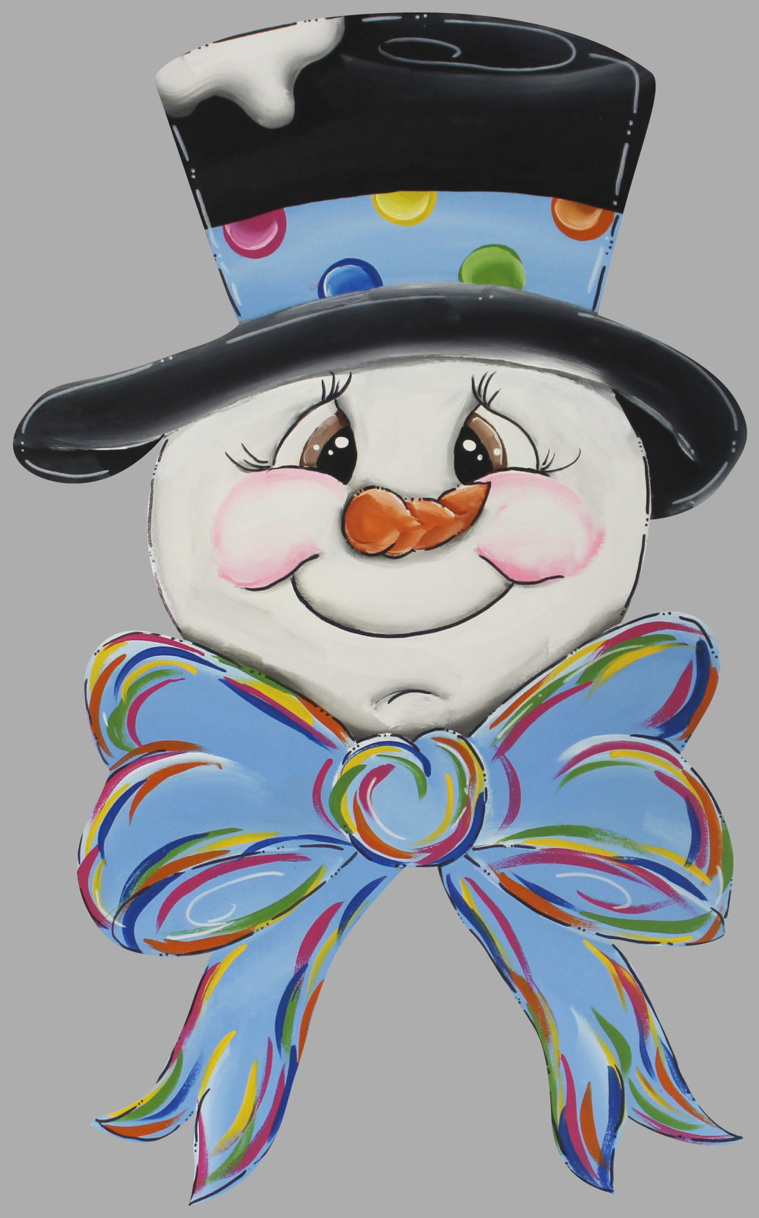 CHELLE BELLE'S CREATIONS SNOWMAN WITH BLUE BOW PINK GREEN BRUSH STROKES