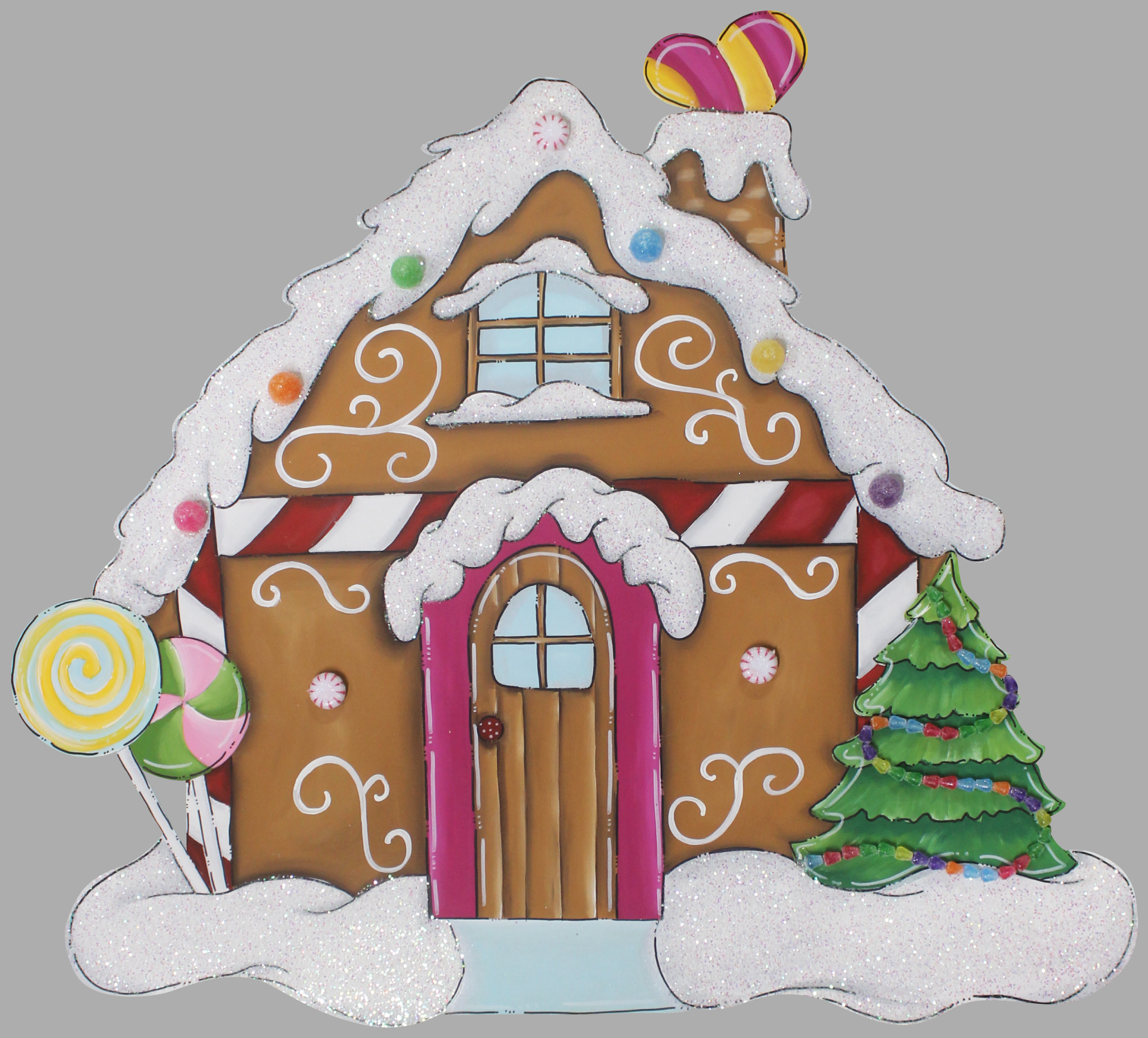 CHELLE BELLE'S CREATIONS GINGER BREAD HOUSE PINK AND YELLOW HEART