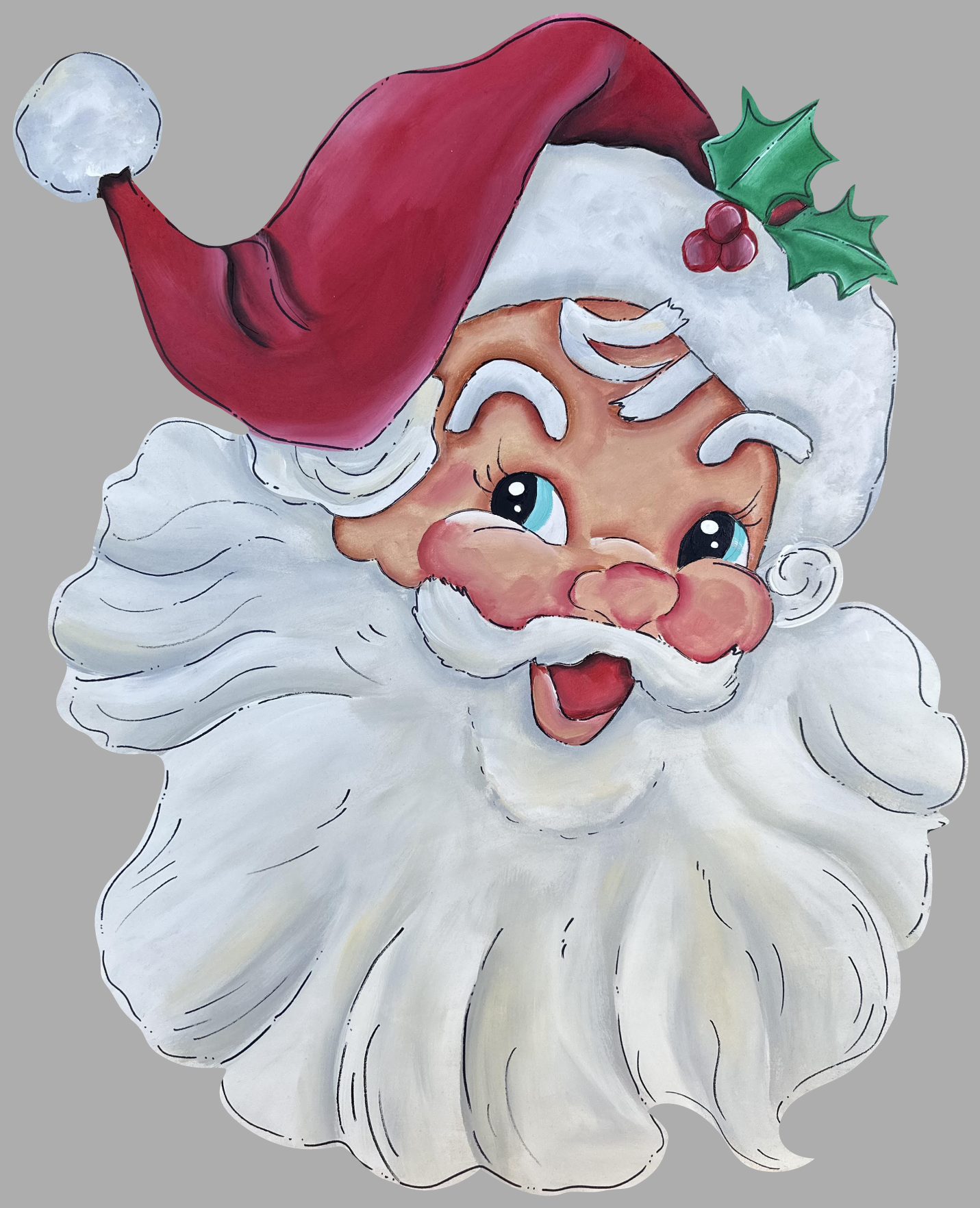 CHELLE BELLE'S CREATIONS SANTA CLAUSE WITH GREEN HOLLY LEAVES