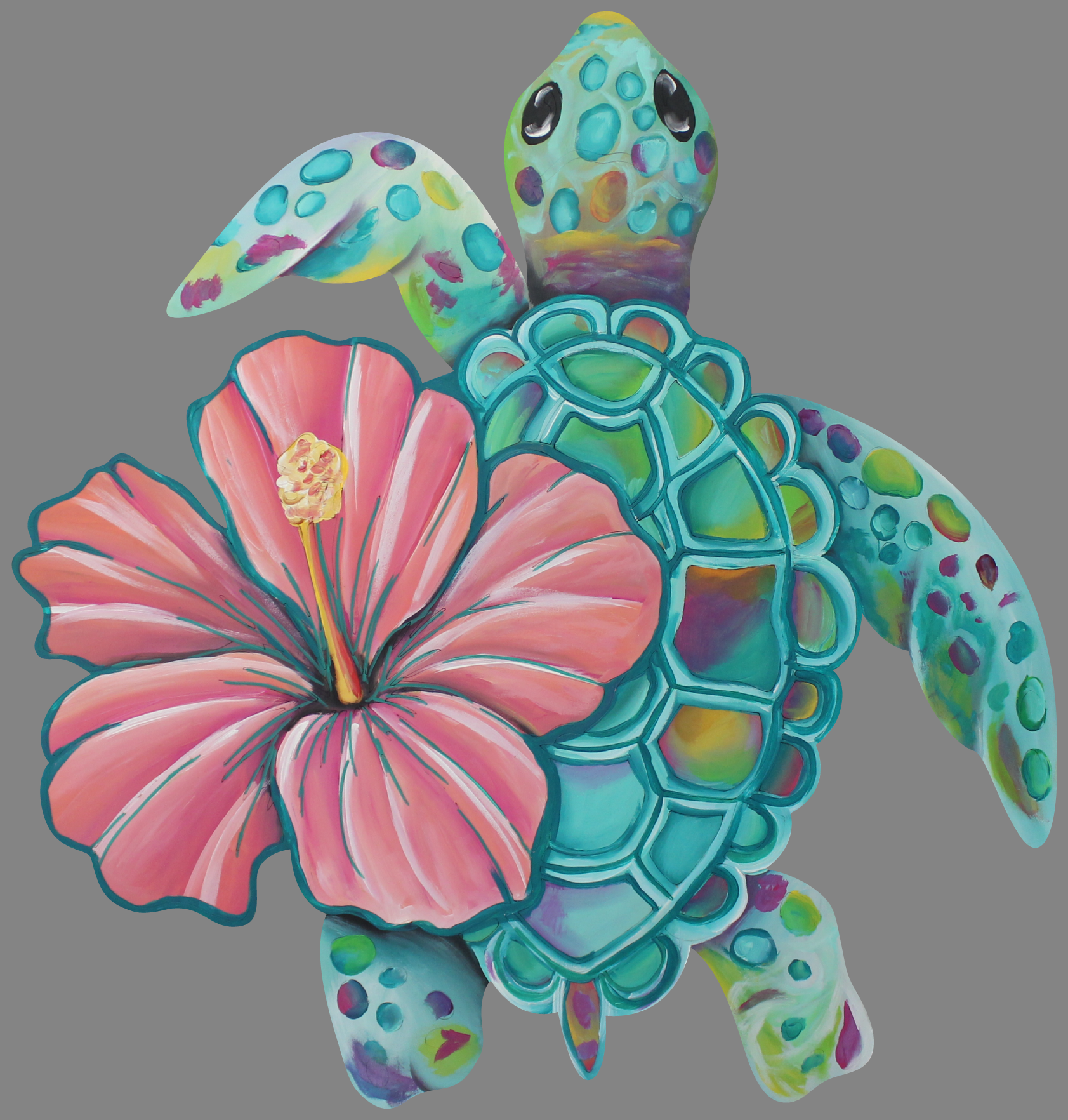 CHELLE BELLE'S CREATIONS SEATURTLE WITH PINK HIBISCUS